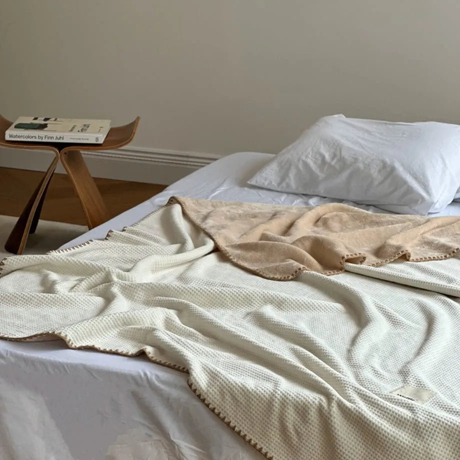 Cozy Waffle Texture Flannel Fleece Throw Blanket