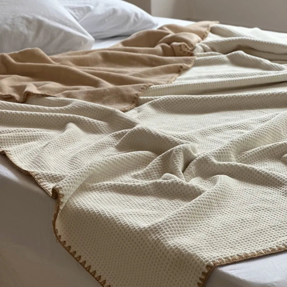 Cozy Waffle Texture Flannel Fleece Throw Blanket