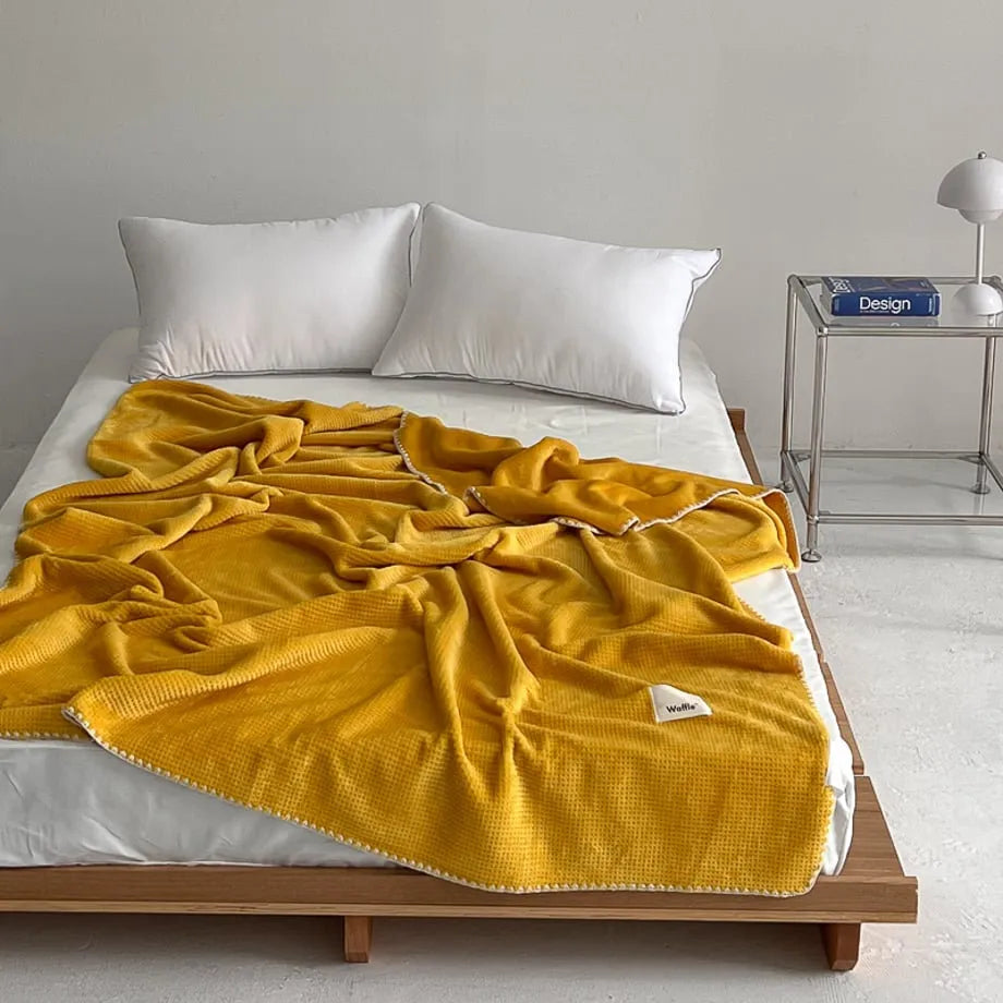 Cozy Waffle Texture Flannel Fleece Throw Blanket