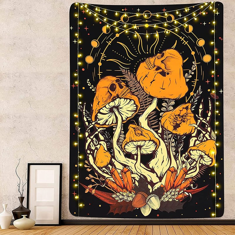 Crazy Halloween Mushrooms Tapestry AESTHETIC_Fairycore AESTHETIC_Mushroom mushrooms orange SUB CATEGORY_Tapestries