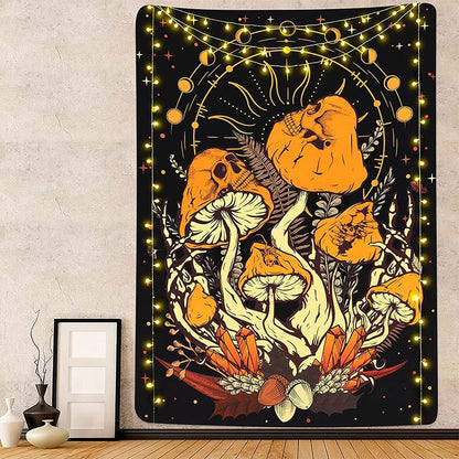 Crazy Halloween Mushrooms Tapestry AESTHETIC_Fairycore AESTHETIC_Mushroom mushrooms orange SUB CATEGORY_Tapestries