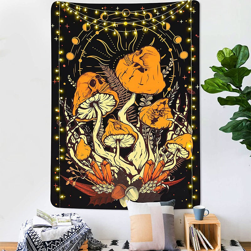 Crazy Halloween Mushrooms Tapestry AESTHETIC_Fairycore AESTHETIC_Mushroom mushrooms orange SUB CATEGORY_Tapestries