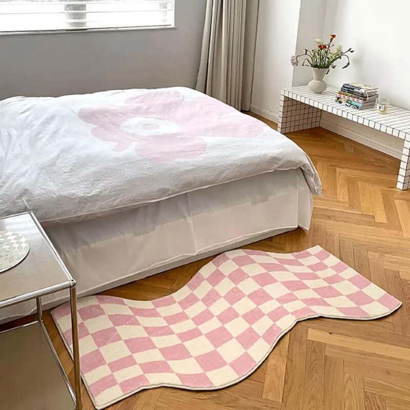 Curvy Edge Pastel Checker Rug checkered SUB CATEGORY_Rugs