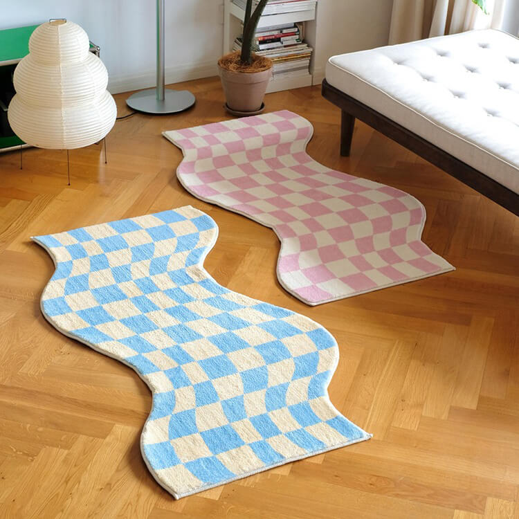 Curvy Edge Pastel Checker Rug checkered SUB CATEGORY_Rugs