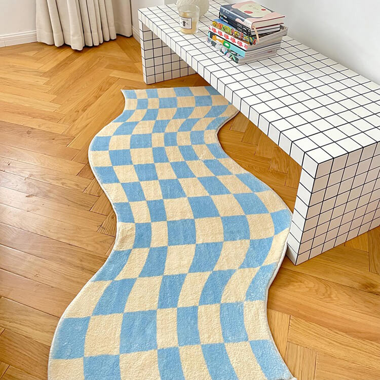 Curvy Edge Pastel Checker Rug checkered SUB CATEGORY_Rugs