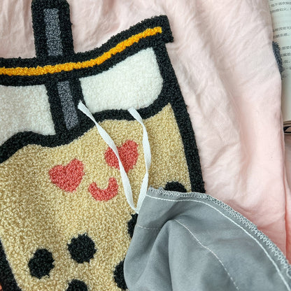 Niedliches besticktes Bubble Tea-Bettwäscheset