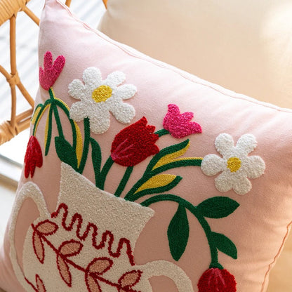 Embroidered Flowers in a Vase Cushion Cover cute flower embroidered little flower SUB CATEGORY_Cushion Covers