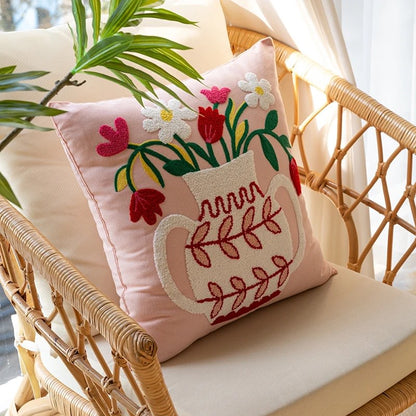 Embroidered Flowers in a Vase Cushion Cover cute flower embroidered little flower SUB CATEGORY_Cushion Covers