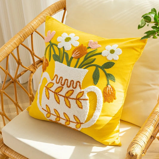 Embroidered Flowers in a Vase Cushion Cover cute flower embroidered little flower SUB CATEGORY_Cushion Covers