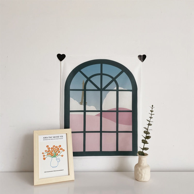 Cute Fake Window Tapestry AESTHETIC_Danish Pastel AESTHETIC_Soft Girl SUB CATEGORY_Tapestries