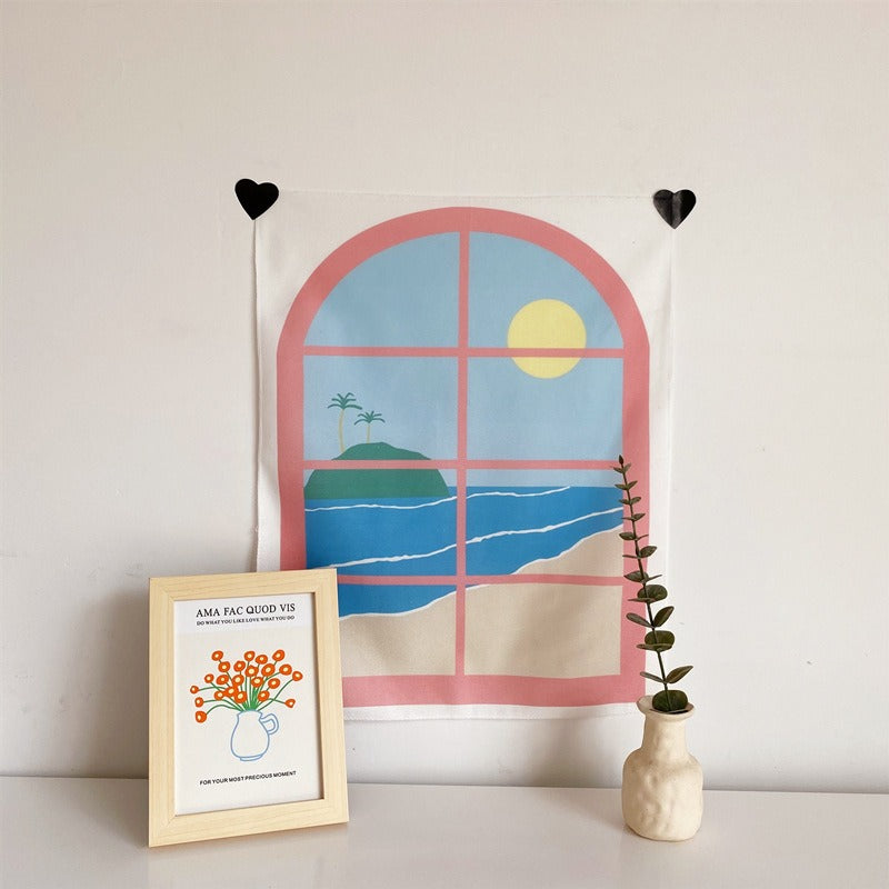 Cute Fake Window Tapestry AESTHETIC_Danish Pastel AESTHETIC_Soft Girl SUB CATEGORY_Tapestries