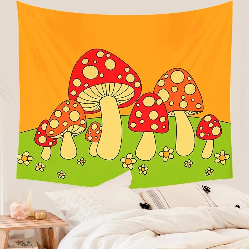 Cute Fly Agarics Tapestry AESTHETIC_Indie AESTHETIC_Mushroom fairy mushroom red mushroom SUB CATEGORY_Tapestries