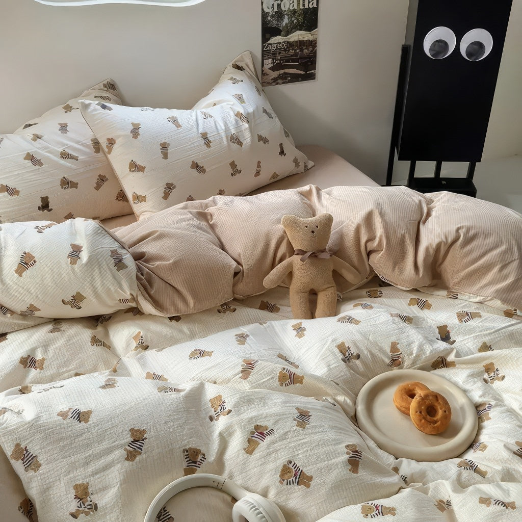 Conjunto de cama fofo urso francês