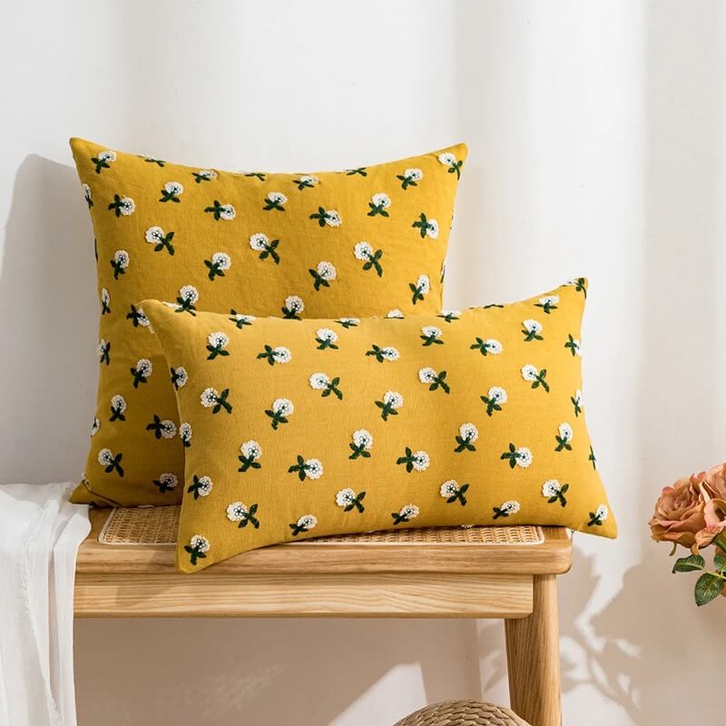 Cute Embroidered Flowers Cushion Cover cute flower daisy flower embroidered little flower SUB CATEGORY_Cushion Covers