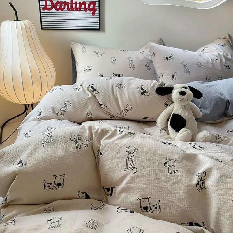 Juego de cama con estampado de cachorros