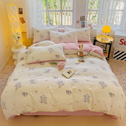 Conjunto de cama com textura de coelhinho Kawaii