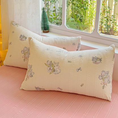 Conjunto de cama com textura de coelhinho Kawaii