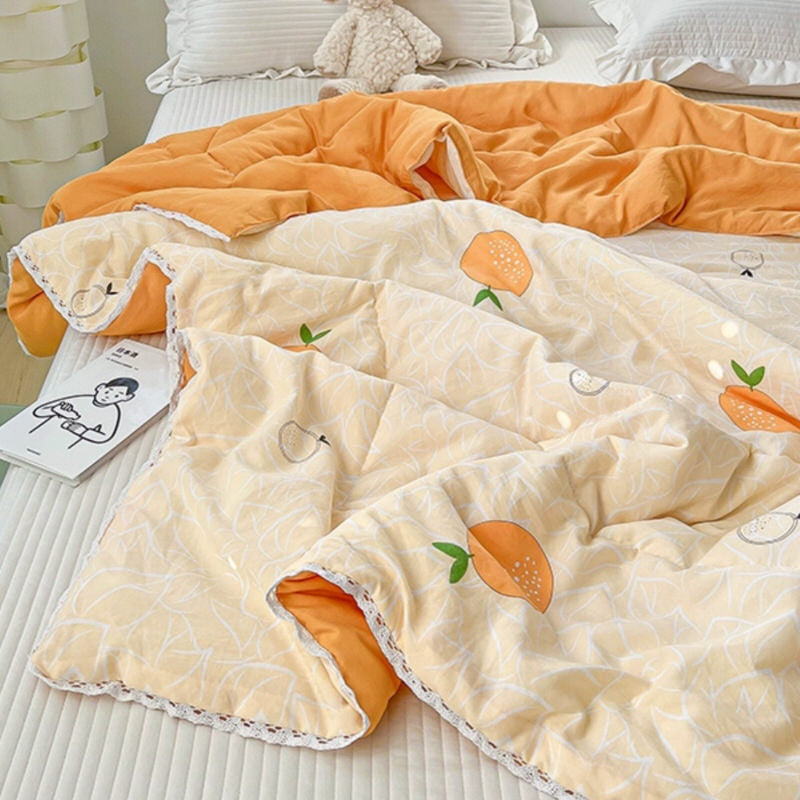 Cute Cartoon Orange Print Quilt cover quilt SUB CATEGORY_Throw Blankets throw blanket