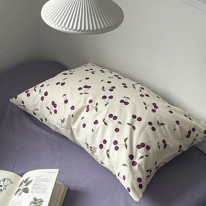 Purple Cherries Bedding Set bed sheet bedsheets cherry print coquette cottagecore pattern