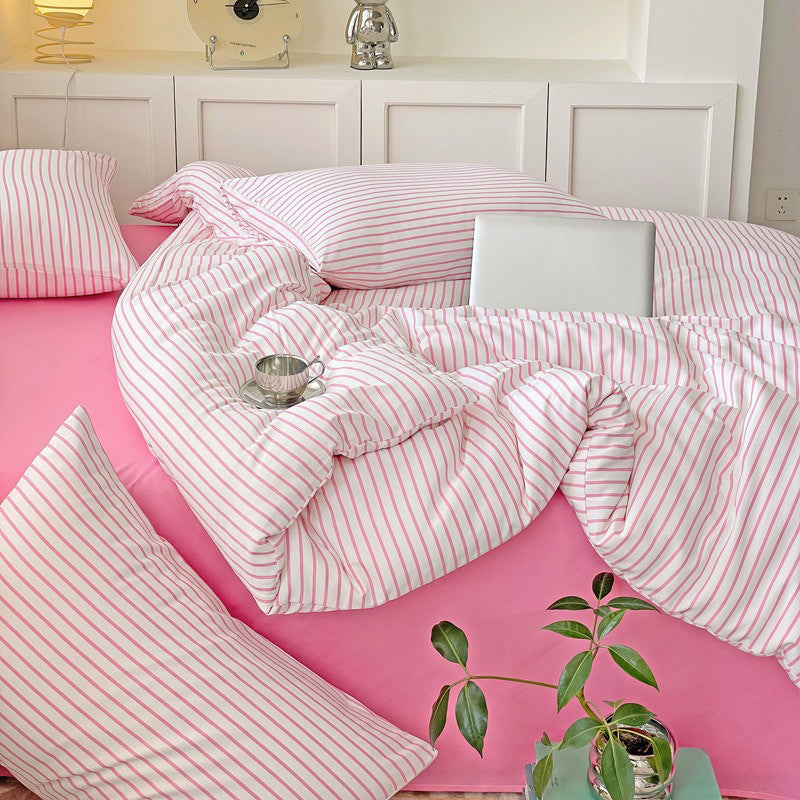 Cozy Striped Bedding Set bed sheet bedsheets danish pastel duvet cover minimalist pastel pastel bedding pastel duvet pastel sheets stripes