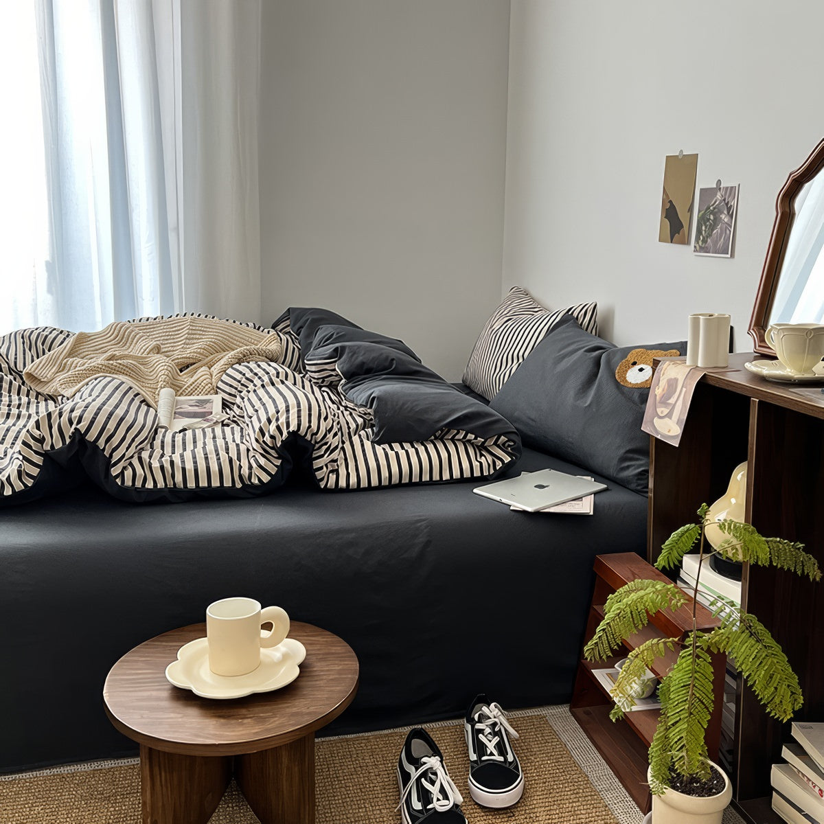 Navy & Cream Striped Bedding Set