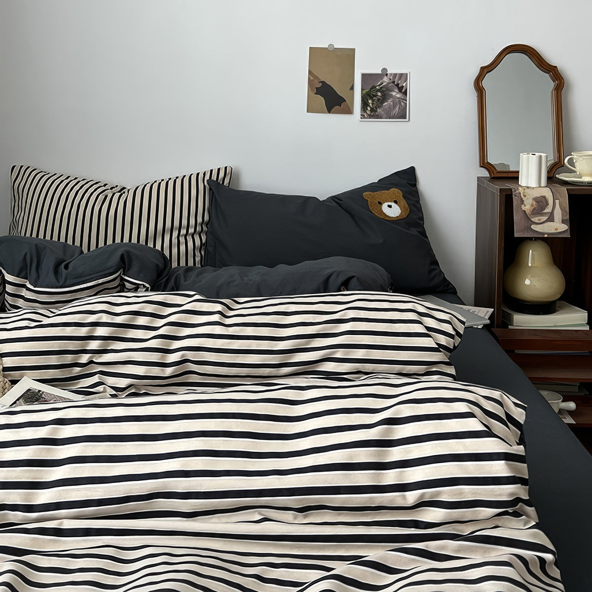 Navy & Cream Striped Bedding Set