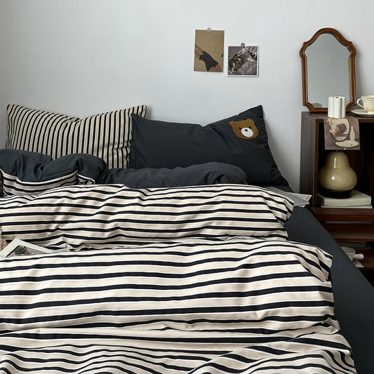 Navy & Cream Striped Bedding Set