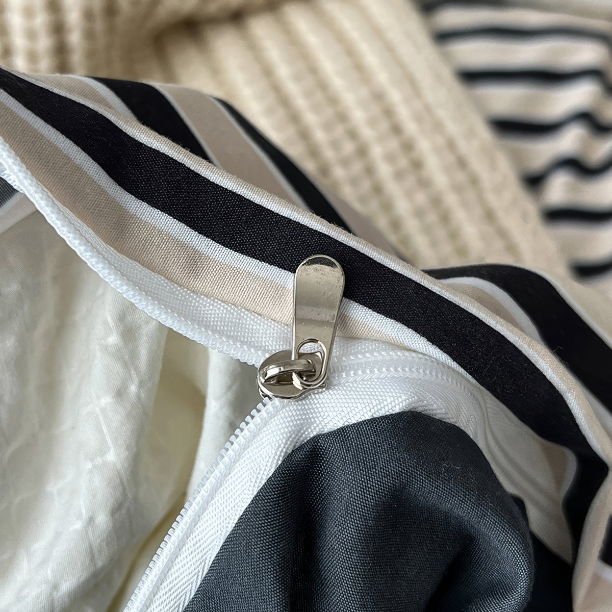 Navy & Cream Striped Bedding Set