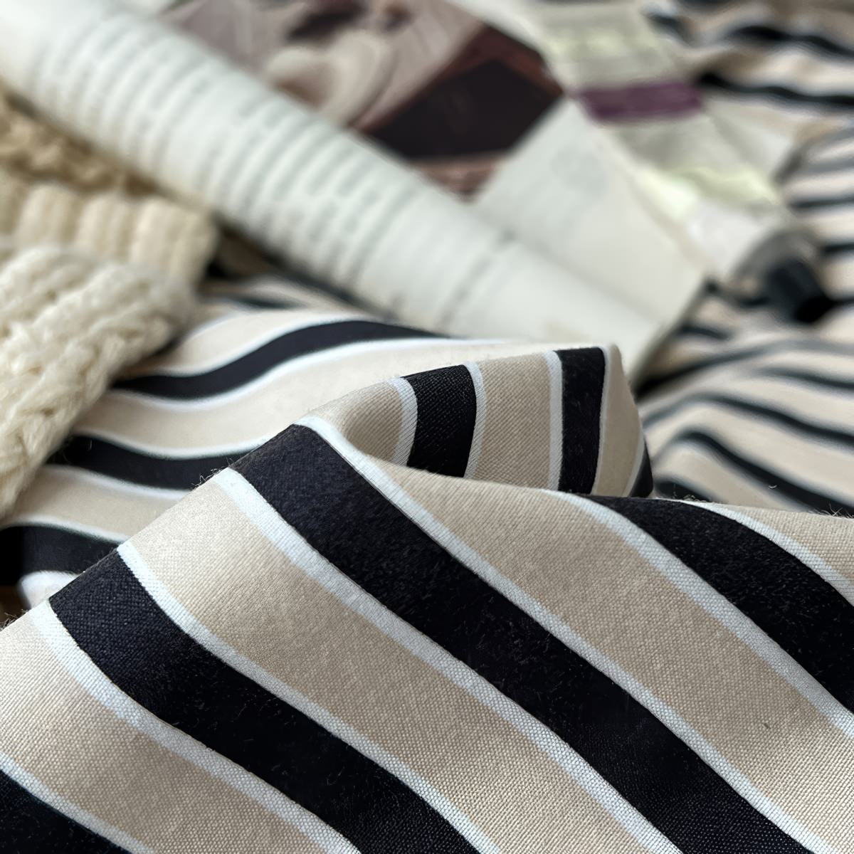 Navy & Cream Striped Bedding Set