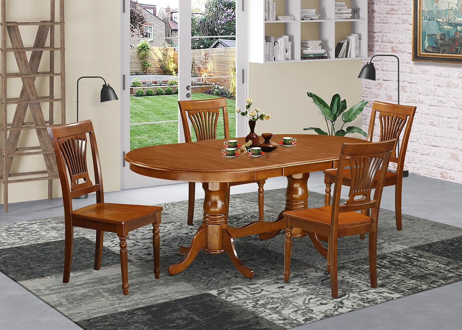 East West Furniture PLAI7-BLK-W 7 Piece Dining Room Table Set Consist of an Oval Kitchen Table with Butterfly Leaf and 6 Dining Chairs, 42X78 Inch, Black & Cherry Dining Room Furniture Furniture Home & Kitchen Table & Chair Sets