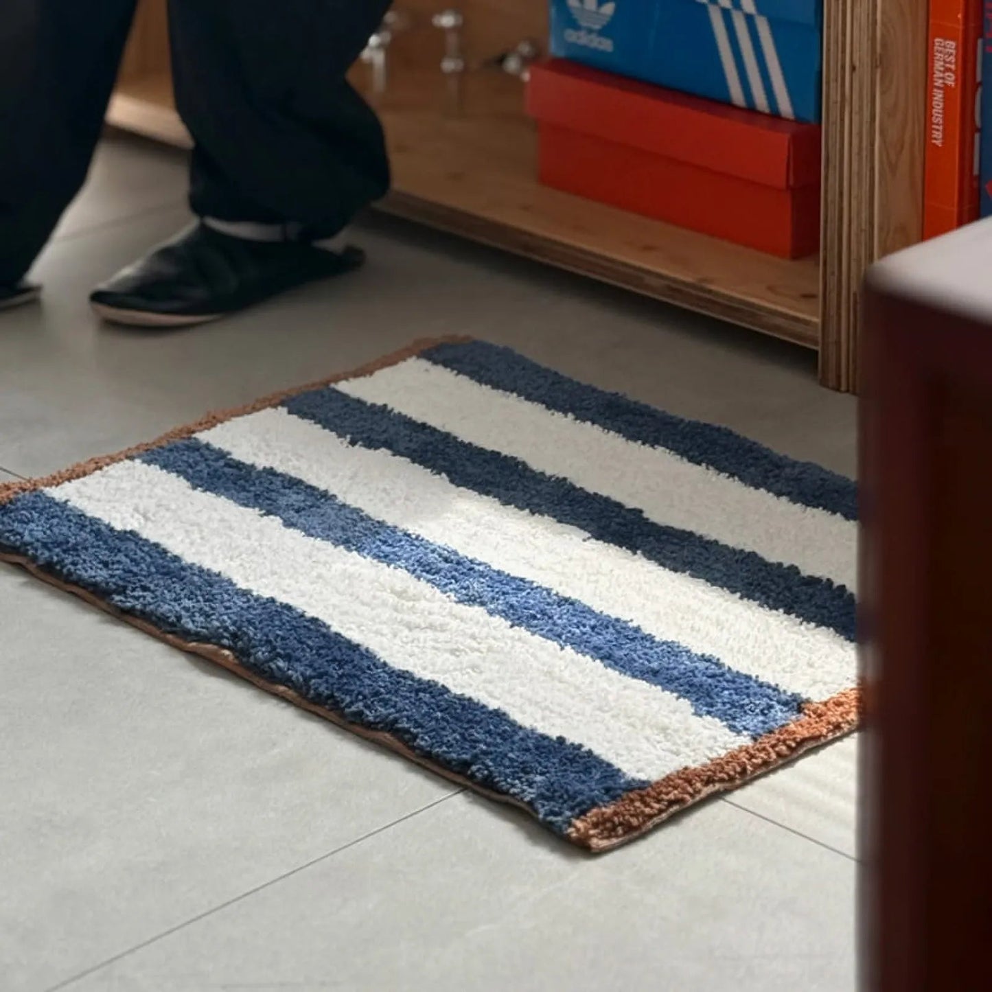 Plush Shaggy Striped Polyester Accent Rug