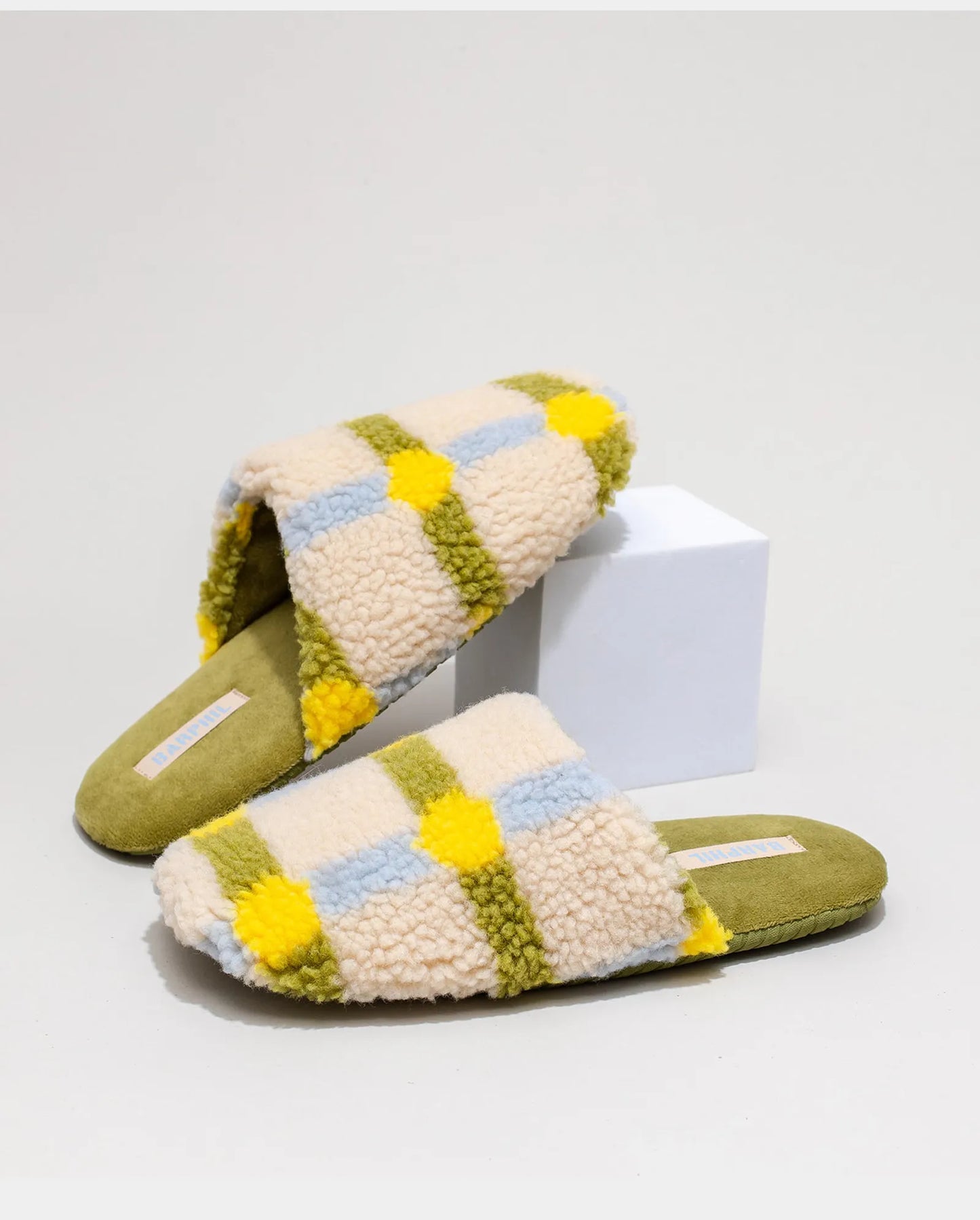 Fuzzy Plaid Sherpa House Slippers