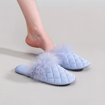 Plush Feathery Quilted Satin House Slippers