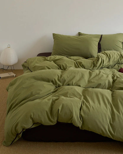 Soft Contrast Tie Washed Cotton Bedding Set