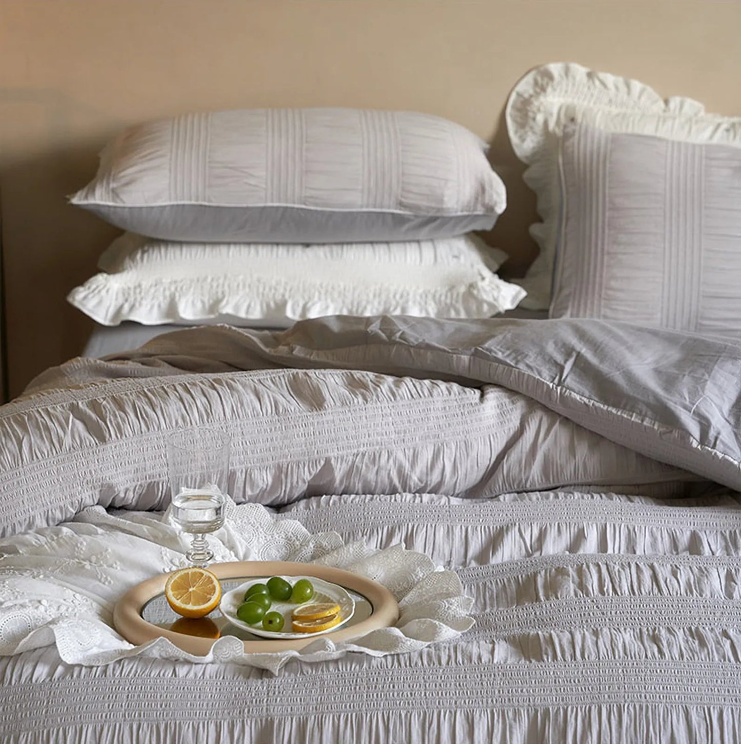 Textured Pintuck Washed Cotton Bedding Set