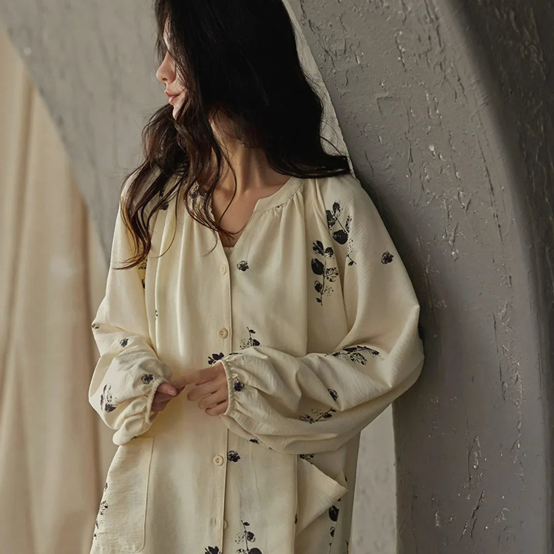 Lightweight Textured Botanical Print Cotton Pajama Set