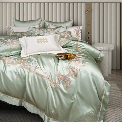 Esana Green Embroidered Egyptian Cotton Satin Bedding Set