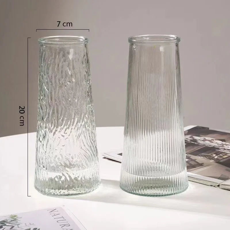 Fluted & Bark Textured Glass Vase for Minimalist Decor