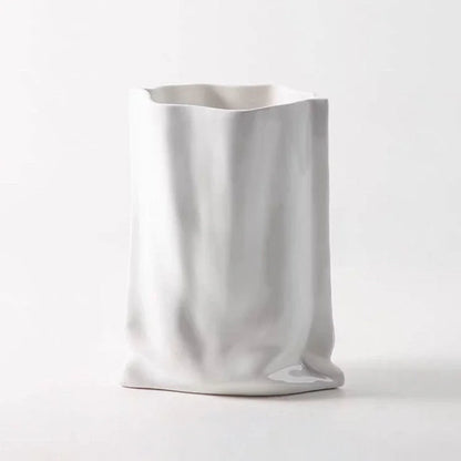 Frosted Ruched Ceramic Paper Bag Vase