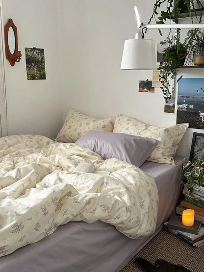 Soft Wisteria Floral Washed Cotton Bedding Set