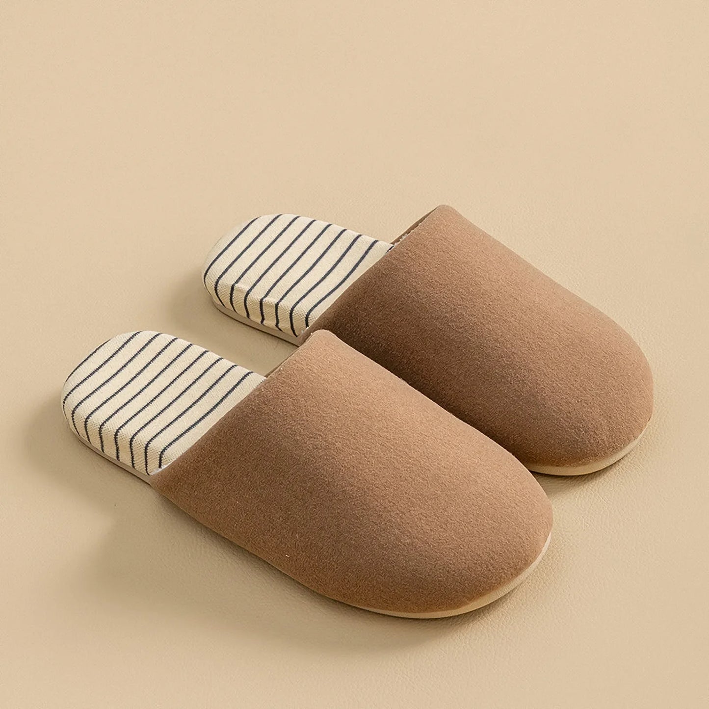 Plush Striped Cotton House Slippers