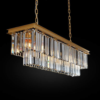 Modern K9 Crystal Chandelier Pendant Light Fixture, Rectangular Ceiling Lamp with 8-Lights for Dining Room & Kitchen, Finished in Chrome, L33.5 Inch Ceiling Lights Chandeliers Lighting & Ceiling Fans Tools & Home Improvement