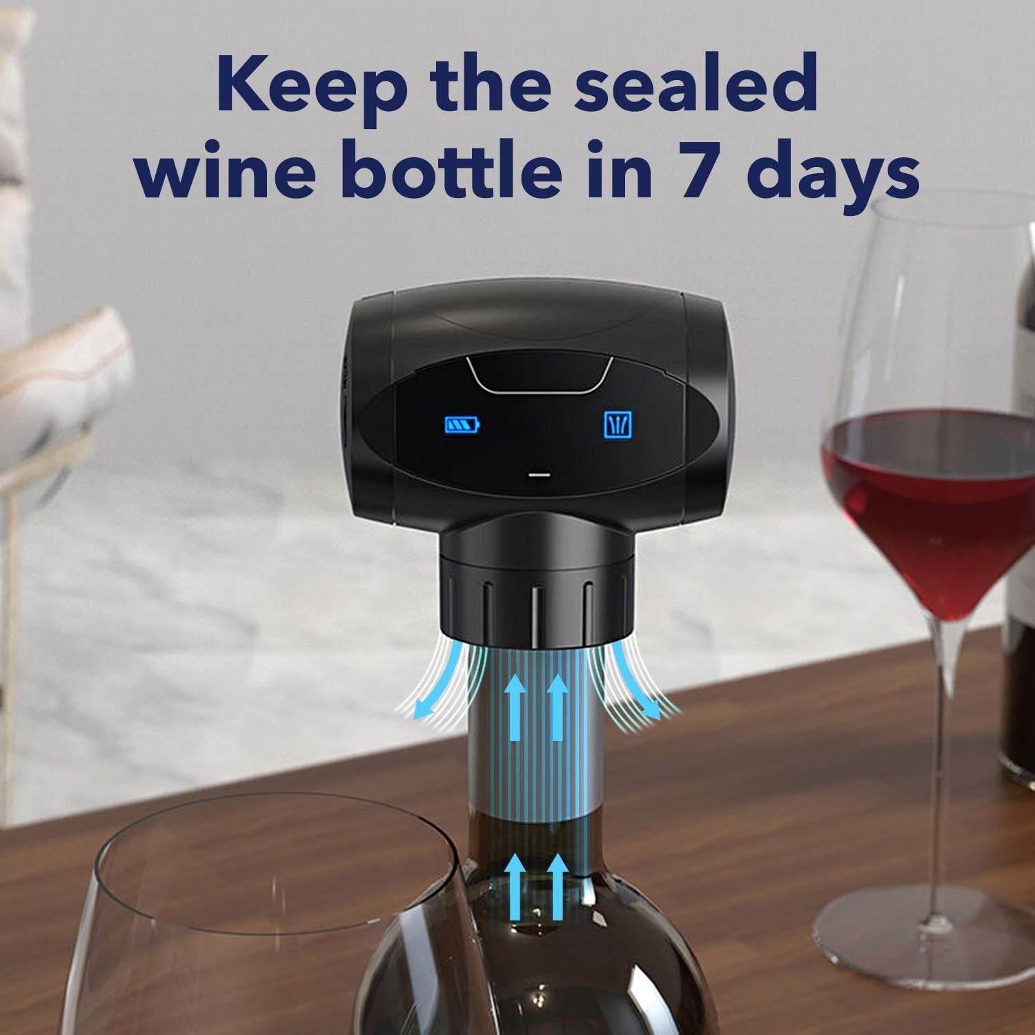 Electric Automatic Wine Stopper Vacuum - Wine Saver Reusable Convenient 7 Days Fresh Preserver 2 AAA Battery (Not Included) Bar & Wine Tools Home & Kitchen Kitchen & Dining Kitchen Utensils & Gadgets Wine Stoppers Wine Stoppers & Pourers