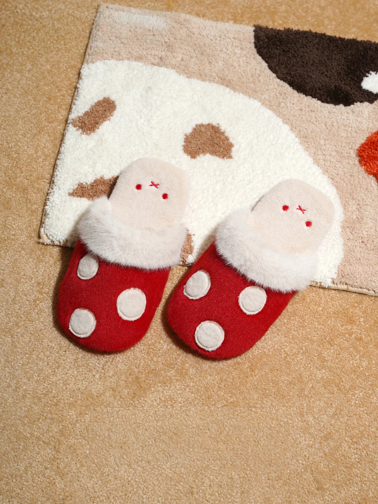 Fuzzy Embroidered Bunny Faux Fur House Slippers