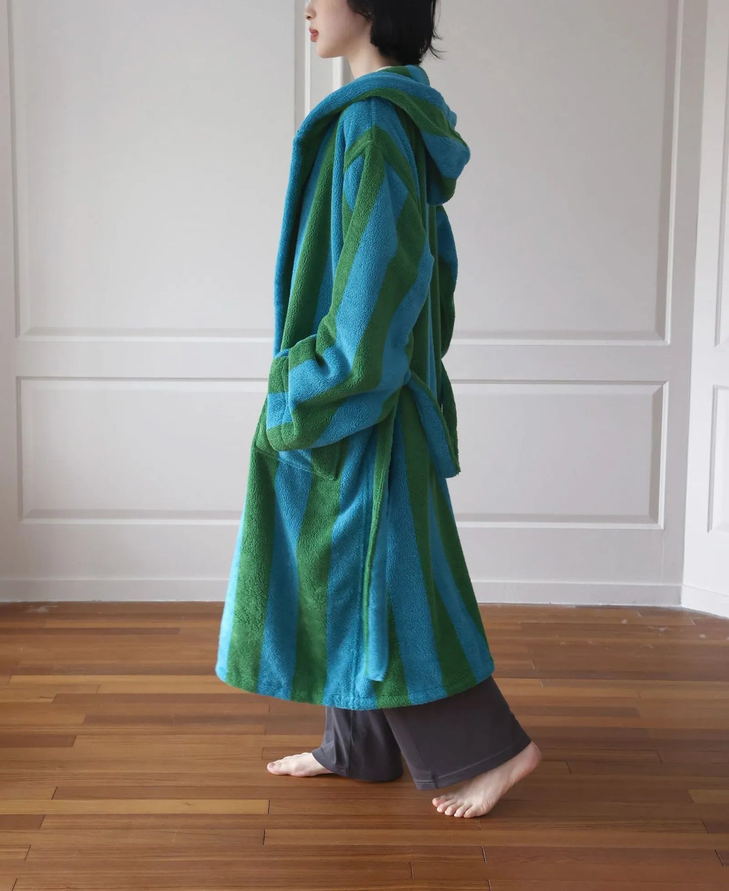 Plush Bold Striped Cotton Hooded Robe