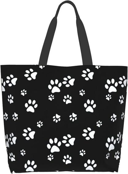 Amertac Paw Print Bags and Totes - Cute Dog Tote Bag for Women Large Utility Eco Friendly Beach Bag Reusable Grocery Bags Handbag Aesthetic Waterproof for Gifts Work Weekend Shopping School Office Home & Kitchen Kitchen & Dining Luggage & Bags Reusable Grocery Bags Shopping Totes Storage & Organization Travel & To-Go Food Containers