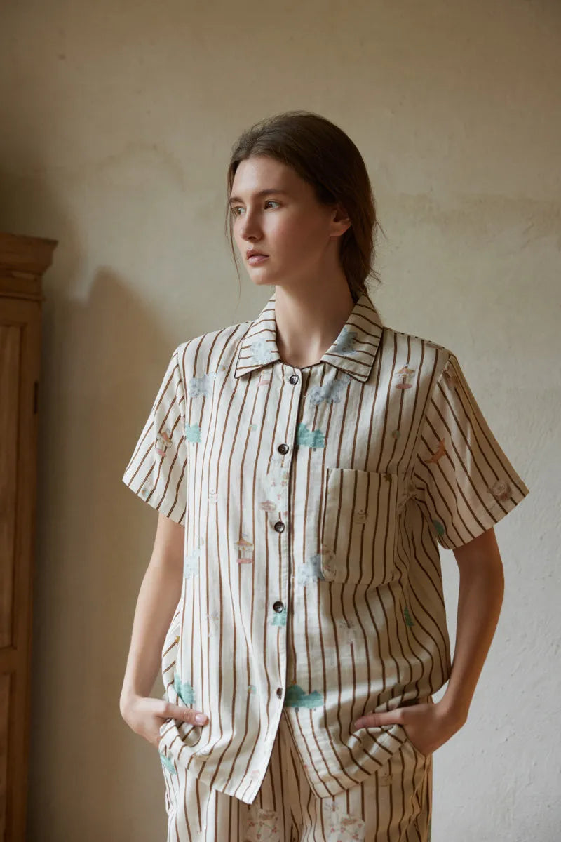 Soft Whimsical Striped Double Gauze Pajama Set