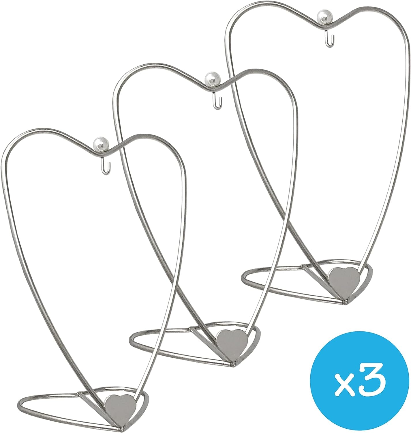 BANBERRY DESIGNS Heart Christmas Ornament Display with Heart Shaped Base - Set of 3 - Brushed Silver Metal Wire Stand - Approximately 4.25" H - 3.25" Hanging Height Display Stands Hanging Hook Stands Home & Kitchen Home Décor Accents Home Décor Products