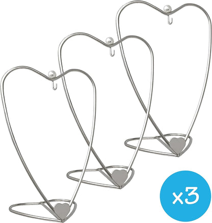 BANBERRY DESIGNS Heart Christmas Ornament Display with Heart Shaped Base - Set of 3 - Brushed Silver Metal Wire Stand - Approximately 4.25" H - 3.25" Hanging Height Display Stands Hanging Hook Stands Home & Kitchen Home Décor Accents Home Décor Products