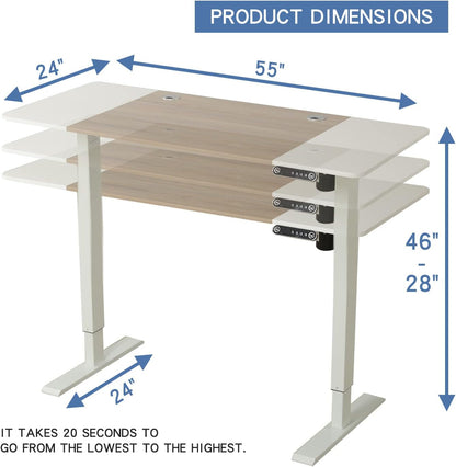 Height Adjustable Electric Standing Desk, Sit to Stand Desk Home Office Computer Desk, 55 X 24 Oak and White Top, White Frame Furniture Home & Kitchen Home Office Desks Home Office Furniture